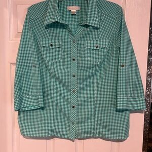 Christopher & Banks Green and White Gingham Shirt